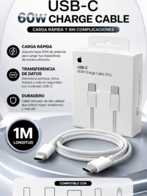 Cable USB-C a USB-C 60W – Carga rápida, resistencia y conectividad